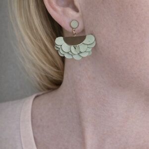 Social Gallery Gray Layered Petal Fan Earrings Gold Tone Statement
